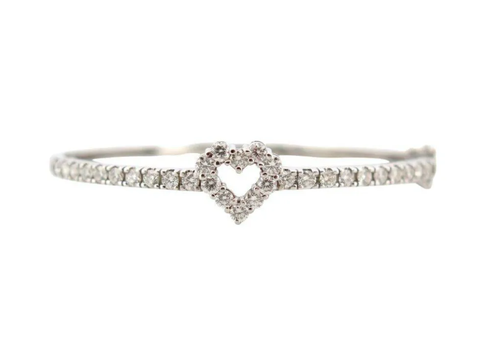 bracelet jonc coeur serti 30 diamants 1.55ct t15 or blanc 18k 10gr