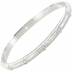 Bracelet jonc diamants or blanc satiné