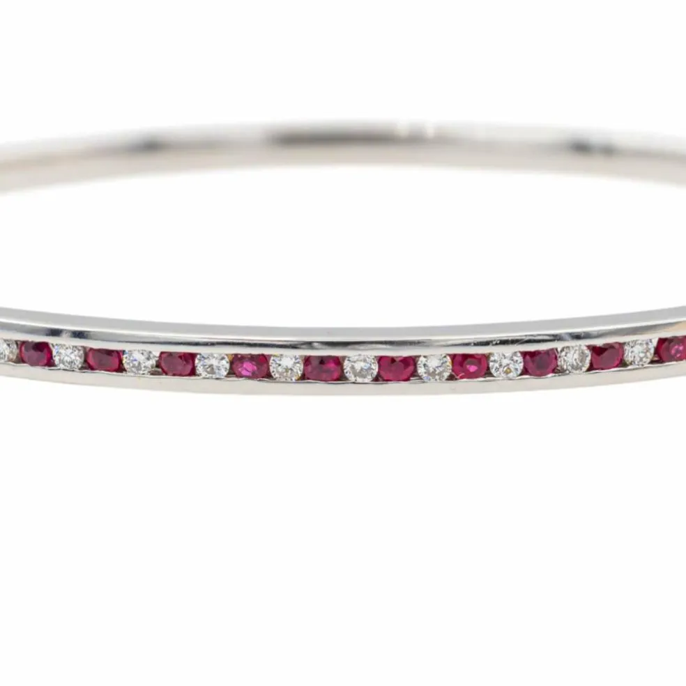 Bracelet Jonc Or blanc Rubis