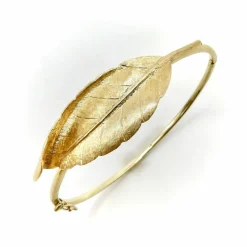 Bracelet jonc rétro feuille d'or