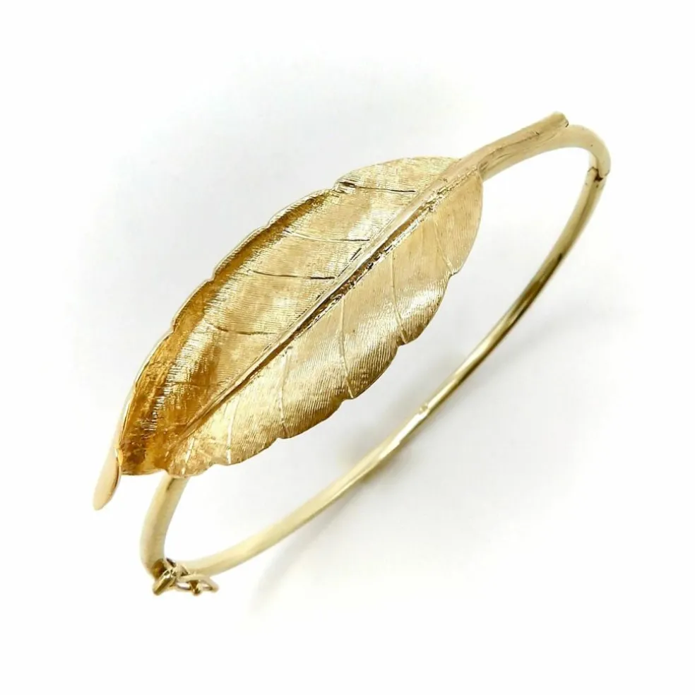 Bracelet jonc rétro feuille d'or