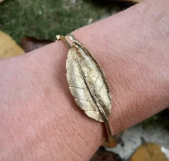 Bracelet jonc rétro feuille d'or