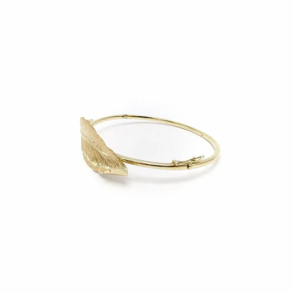 Bracelet jonc rétro feuille d'or