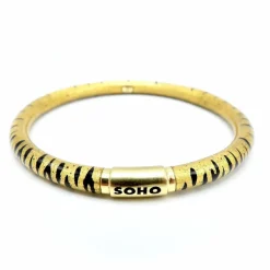Bracelet jonc SOHO en or 18 carats émaillé à rayures tigrées