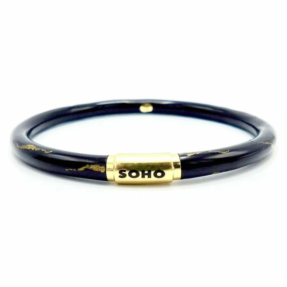 Bracelet jonc SOHO en or 18 carats et émail noir à rayures calligraphiques