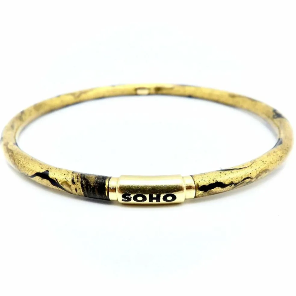 Bracelet jonc SOHO en or 18 carats émaillé à rayures calligraphiques dorées