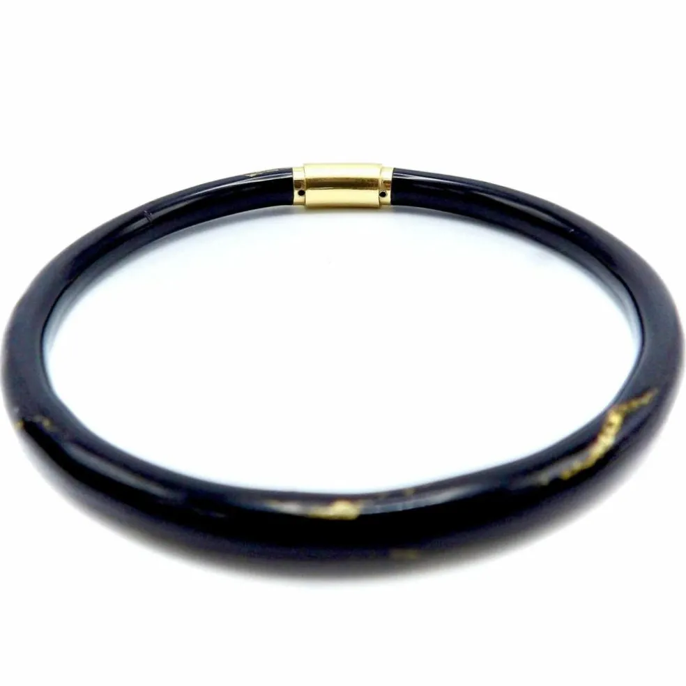 Bracelet jonc SOHO en or 18 carats et émail noir à rayures calligraphiques