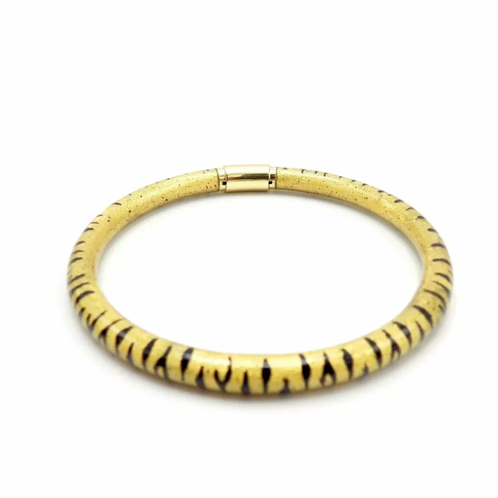 Bracelet jonc SOHO en or 18 carats émaillé à rayures tigrées