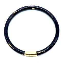 Bracelet jonc SOHO en or 18 carats et émail noir à rayures calligraphiques