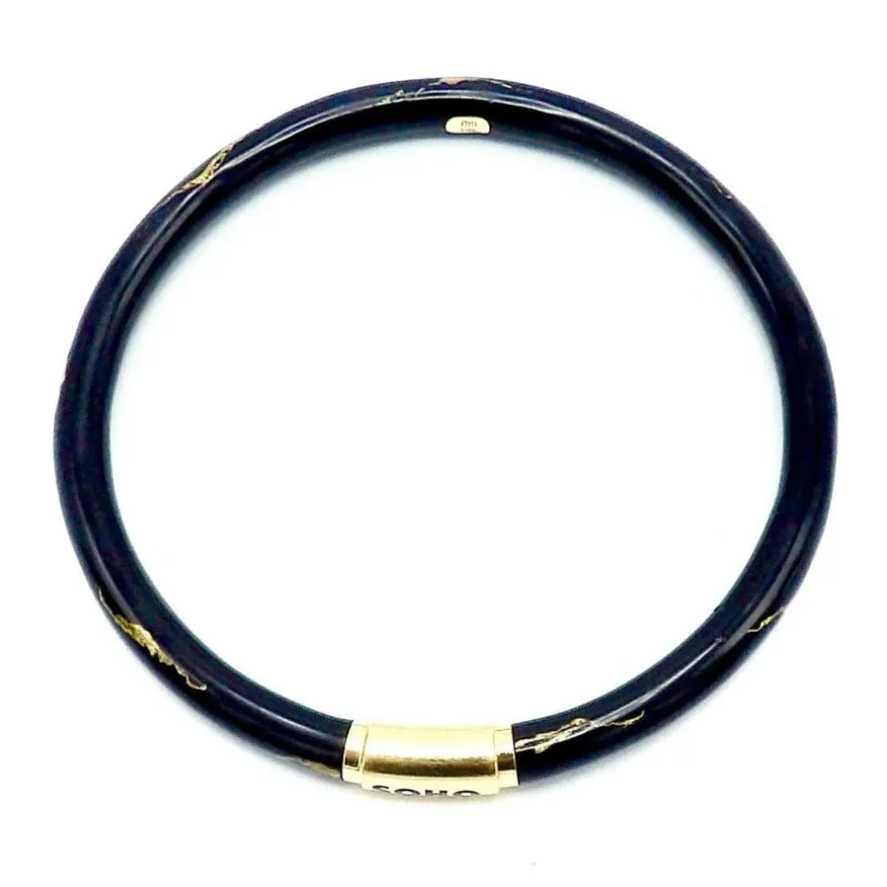 Bracelet jonc SOHO en or 18 carats et émail noir à rayures calligraphiques