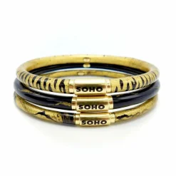Bracelet jonc SOHO en or 18 carats émaillé à rayures calligraphiques dorées