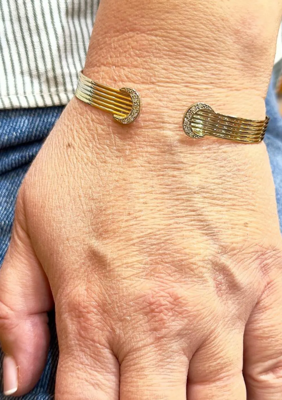 Bracelet jonc vintage 3 ors et diamants