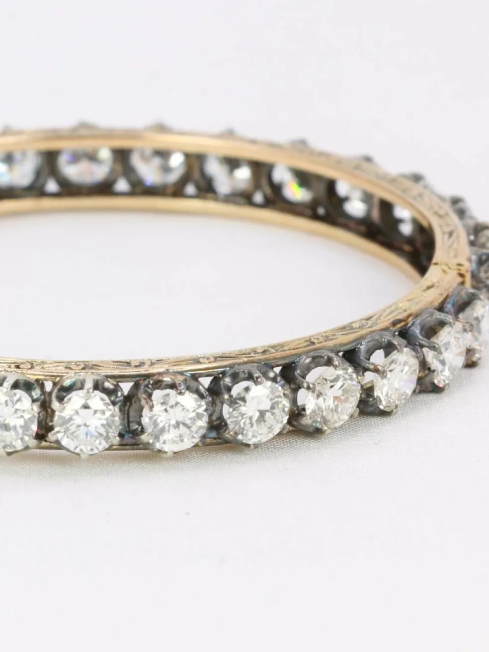 Bracelet jonc vintage or argent diamants 12 ct