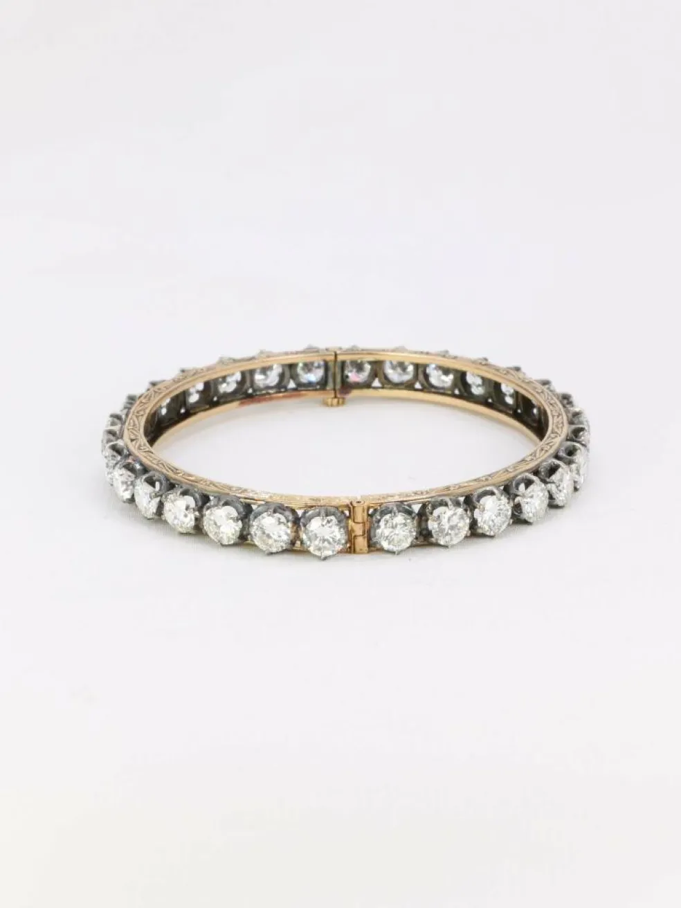 Bracelet jonc vintage or argent diamants 12 ct