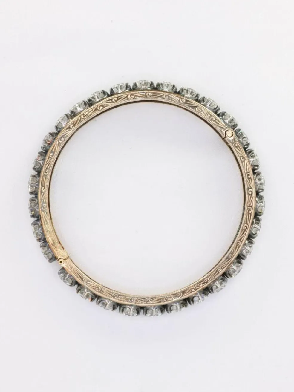 Bracelet jonc vintage or argent diamants 12 ct