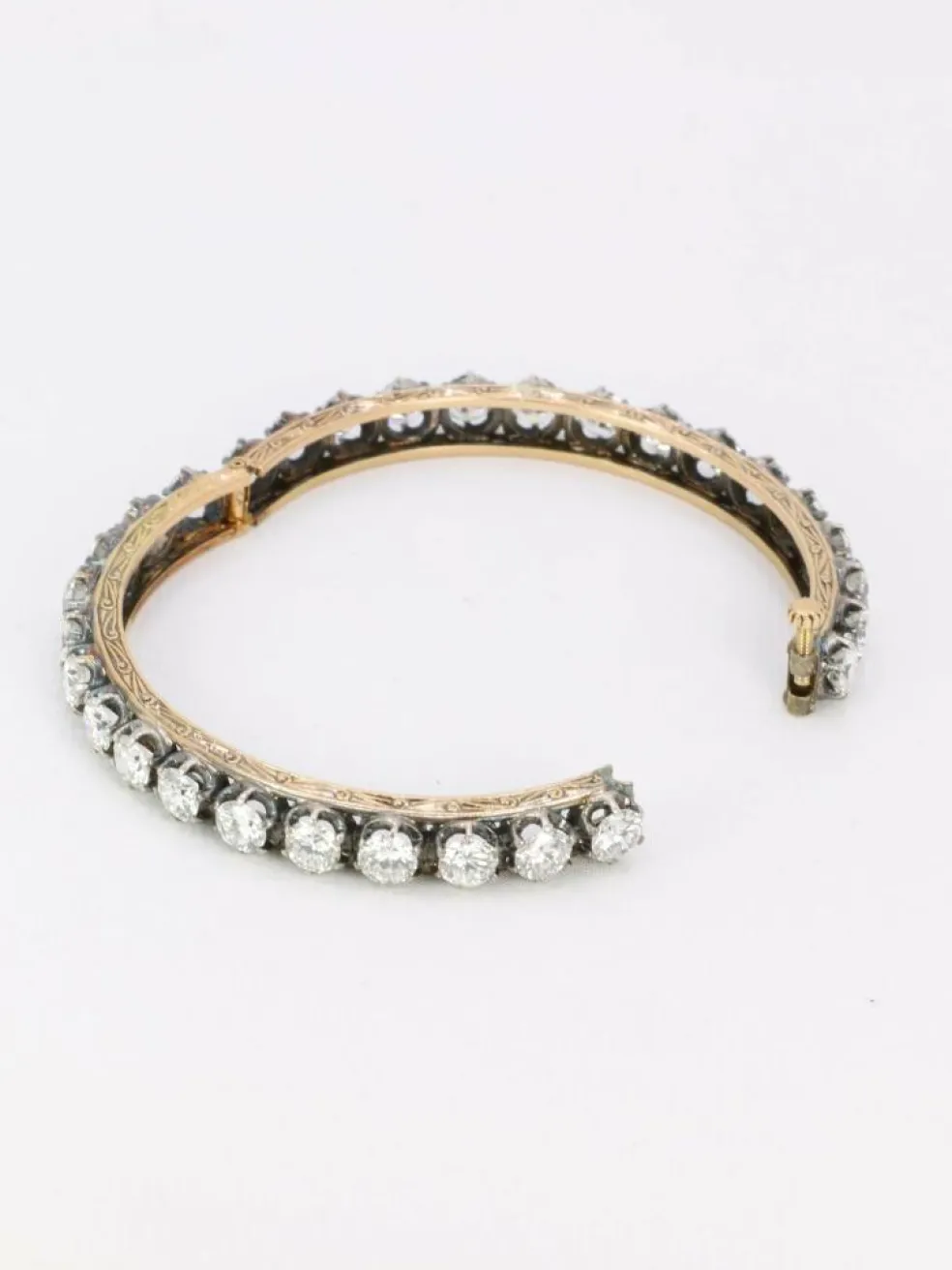 Bracelet jonc vintage or argent diamants 12 ct