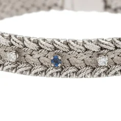 Bracelet Manchette Or blanc Diamant, Saphir