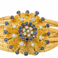 Bracelet Manchette Or jaune Diamant, Saphir