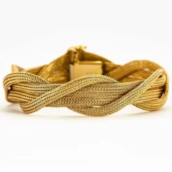 Bracelet manchette tressé en maille tissée or jaune