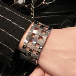 Bracelet Manchette Tresse or gris
