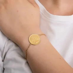 Bracelet médaille en or jaune & diamants