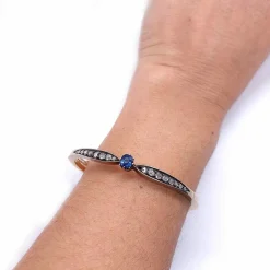 Bracelet 19ème « nœud » saphir, diamants, or et argent