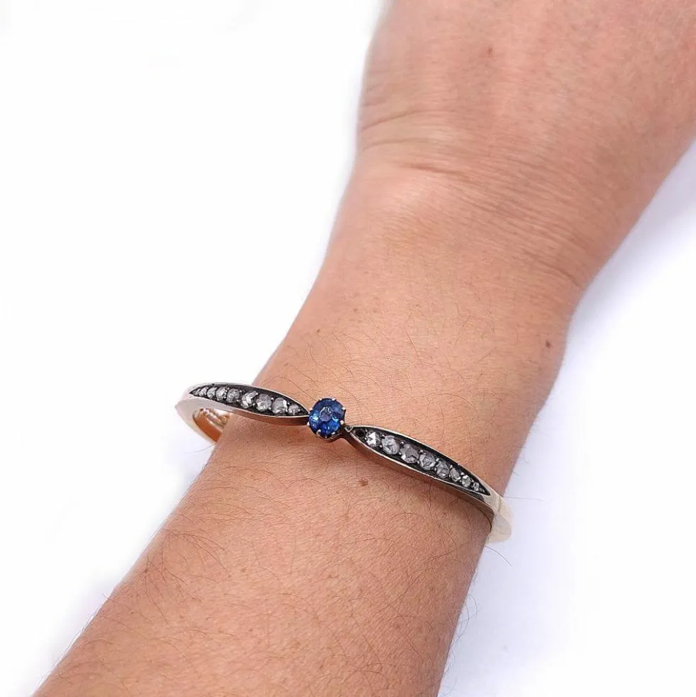 Bracelet 19ème « nœud » saphir, diamants, or et argent