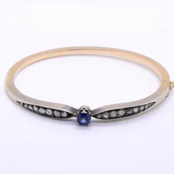 Bracelet 19ème « nœud » saphir, diamants, or et argent