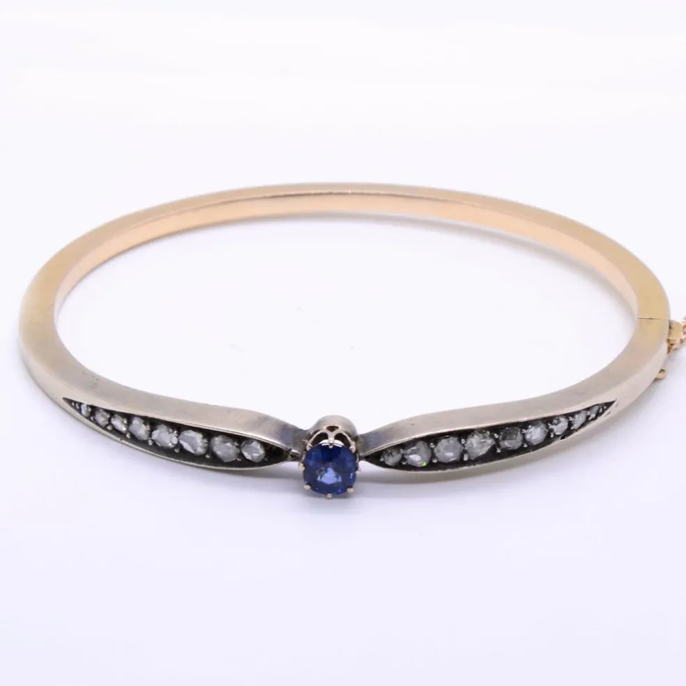 Bracelet 19ème « nœud » saphir, diamants, or et argent