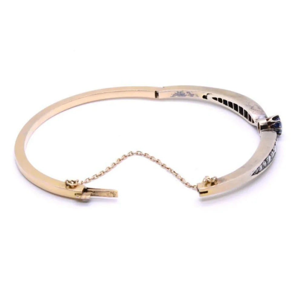 Bracelet 19ème « nœud » saphir, diamants, or et argent