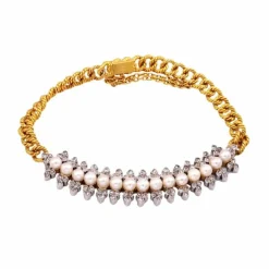 Bracelet Napoléon III or jaune, perles et diamants