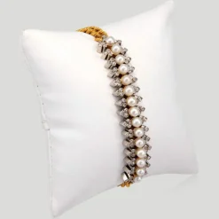 Bracelet Napoléon III or jaune, perles et diamants
