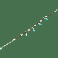 BRACELET OR BLANC, DIAMANTS ET TURQUOISE.