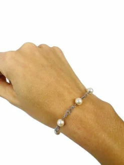 Bracelet or blanc et perles de culture
