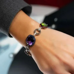 Bracelet Or Gris, Diamants, Améthyste et Citrine