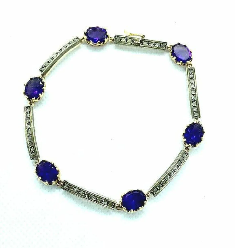 Bracelet Or jaune Argent Améthystes