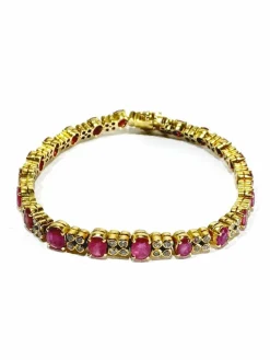 Bracelet or jaune diamants rubis