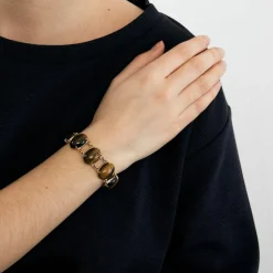 Bracelet or jaune et œil de tigre