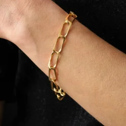 Bracelet or jaune gourmette maillons rectangulaires