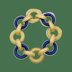 Bracelet or jaune, lapis lazuli.