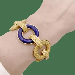 Bracelet or jaune, lapis lazuli.