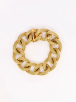 Bracelet or jaune maillons texturés ovales