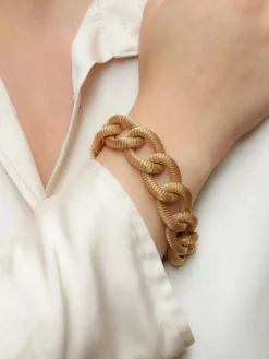 Bracelet or jaune maillons texturés ovales