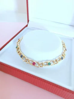 Bracelet or jaune émeraudes rubis saphirs
