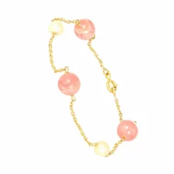 Bracelet Or Jaune Perle et Rhodochrosite