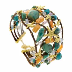 Bracelet Or jaune Turquoise Améthyste Cornaline
