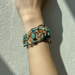 Bracelet Or jaune Turquoise Améthyste Cornaline