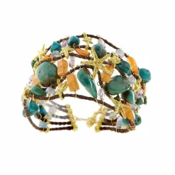 Bracelet Or jaune Turquoise Améthyste Cornaline
