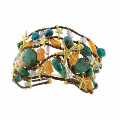 Bracelet Or jaune Turquoise Améthyste Cornaline