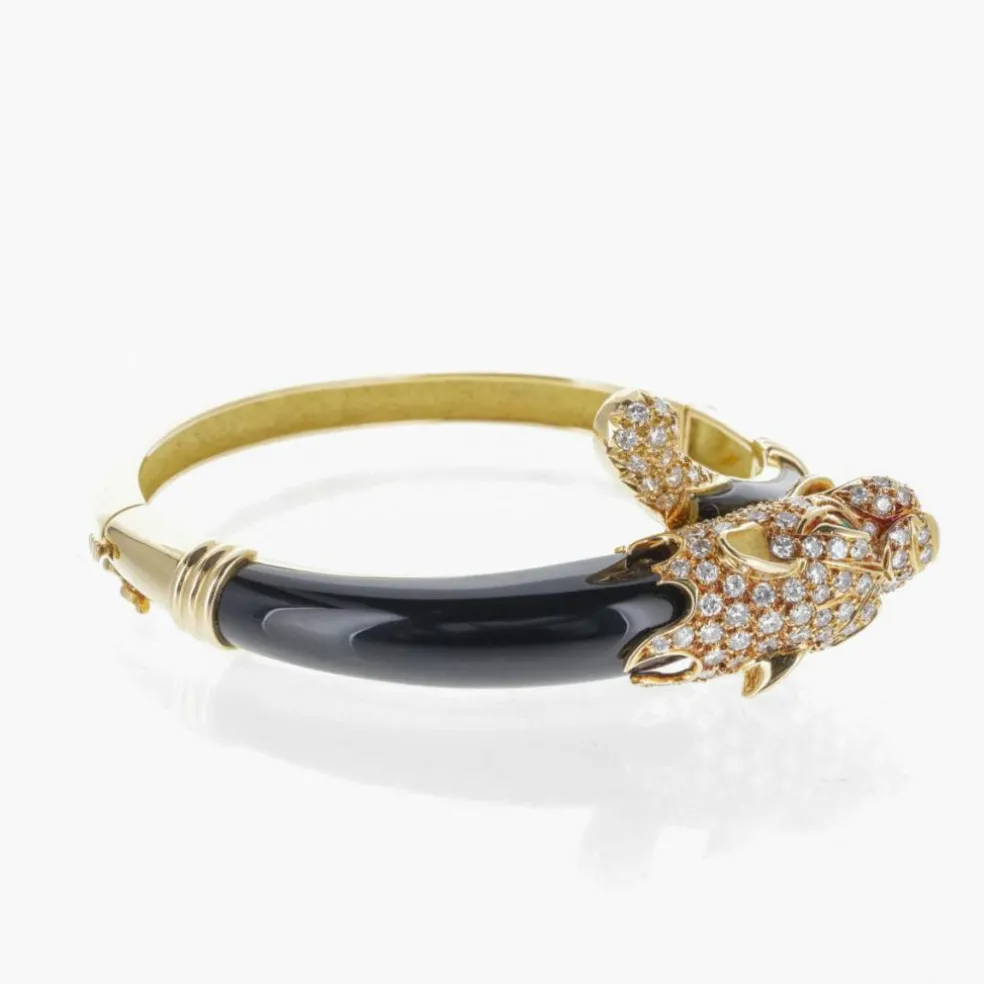 Bracelet Panthère Or Jaune Diamants et Onyx
